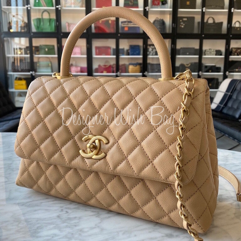 Pre-owned Chanel Coco Handle Leather Handbag In Beige