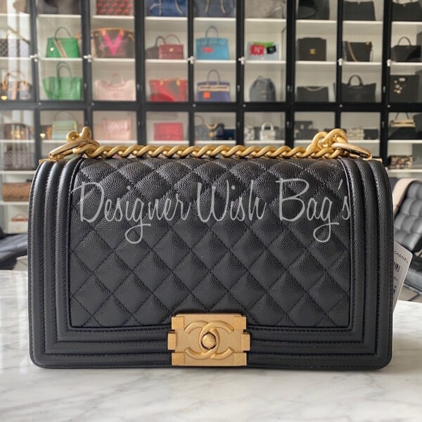 Chanel, Caviar Boy Bag with Aged Gold Hardware