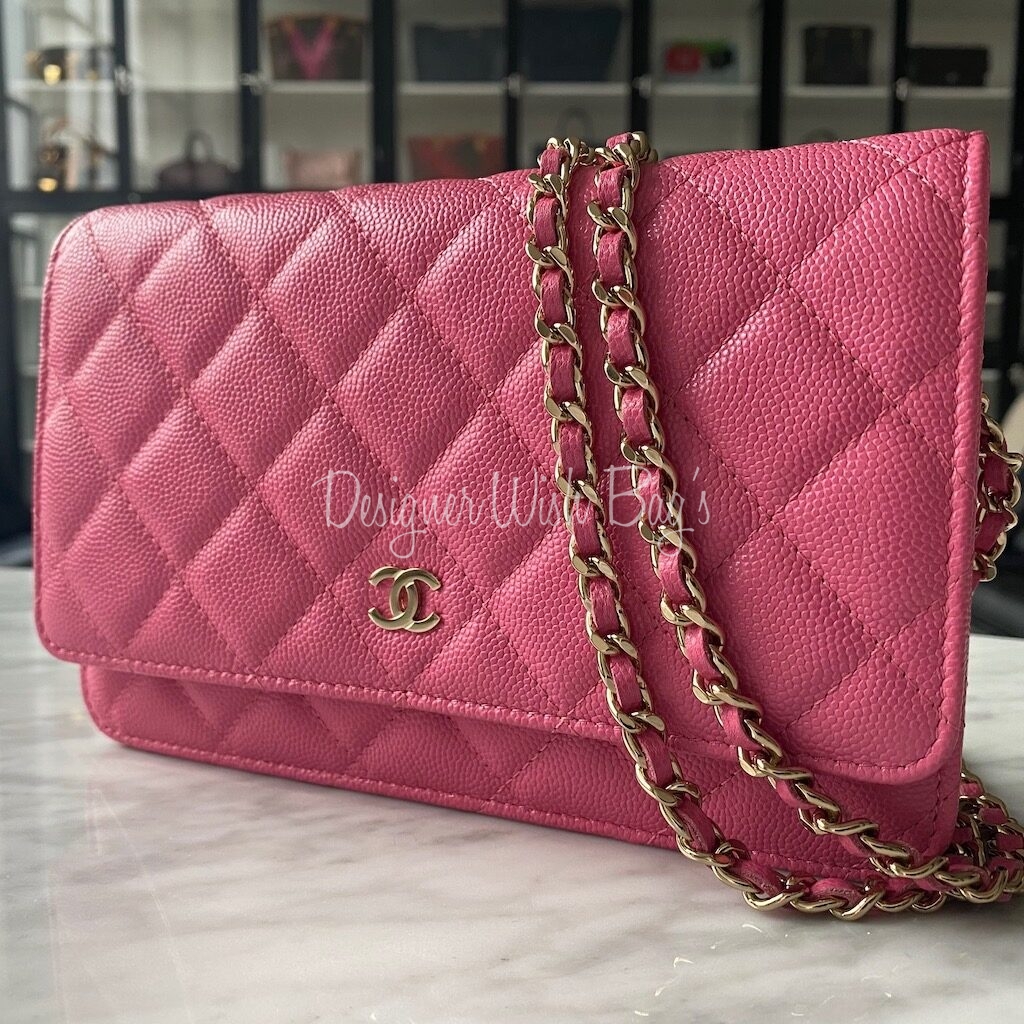 Authentic Chanel 19 Wallet On Chain WOC Pink Lambskin Leather