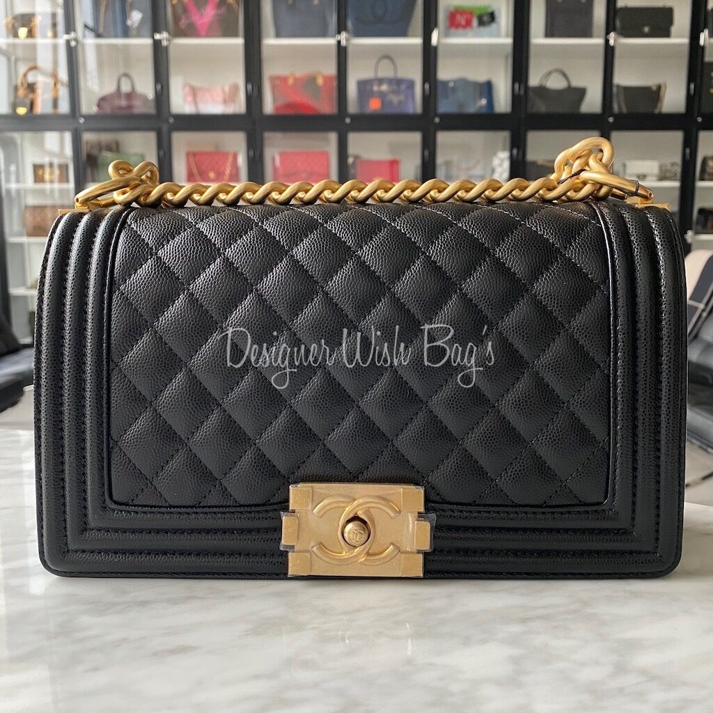 Rare to come by! Chanel Boy Old Medium Caviar Black with antique