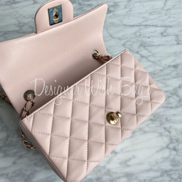 6973-8 Vintage Rose Clair Quilted Lambskin Square Mini Flap Bag #69  Condition: Refurbished 8/10 Remarks: Used in good condition, sent to…