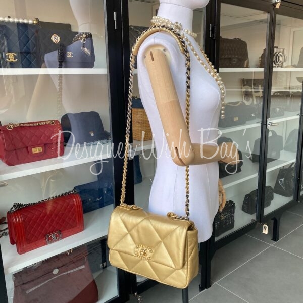 Chanel 19 Gold Goatskin Small