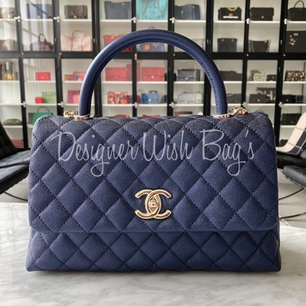 Chanel Blue Quilted Caviar Leather Medium Coco Handle Bag - Yoogi's Closet