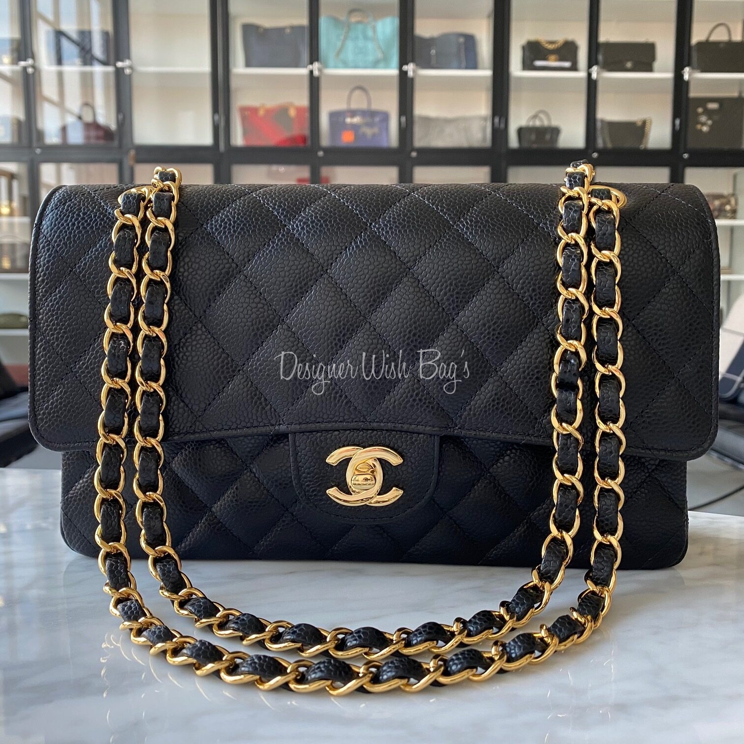 Chanel Classic Medium Black Caviar GHW - Designer WishBags