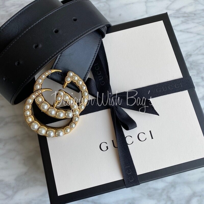 Leather Belt with Pearl Double G / Leather Belt with Double G buckle