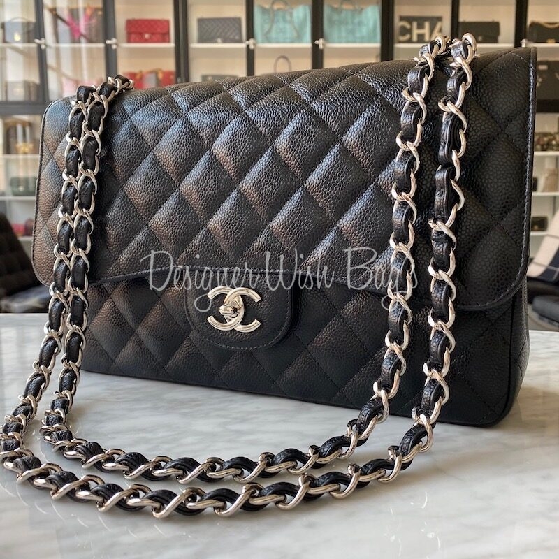 Chanel jumbo black sales caviar silver hardware