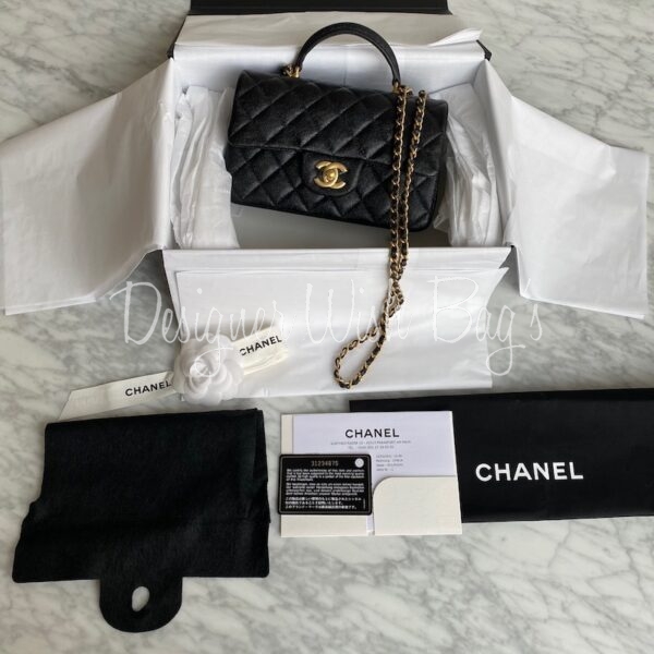 The Global Luxury Closet  Chanel 21S Black Caviar GHW Top handle Mini  rectangular flap bag in boutique fresh condition full box set with receipt  3825  shipping fee 5299  shipping