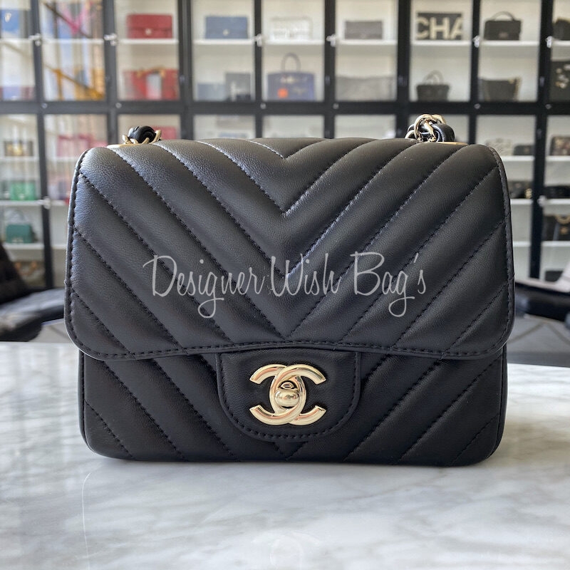 Chanel Mini Square Chevron GHW - Designer WishBags
