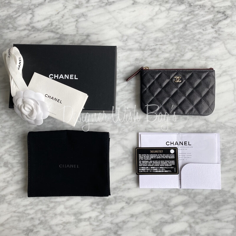 SOLD) Brand New Chanel Mini Square in Black Caviar with Champagne