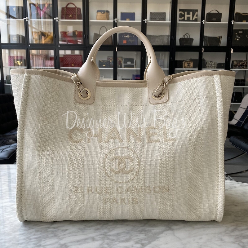 Chanel Deauville Small/Medium with Handles and Pouch, Beige with Light Gold  Hardware, New in Dustbag