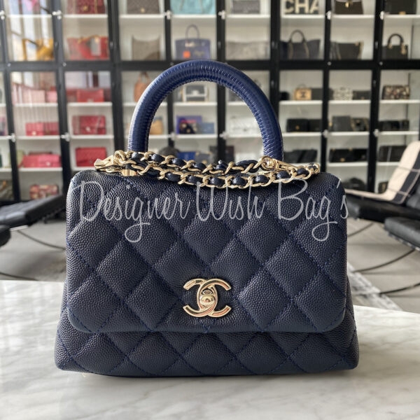 Chanel Mini Coco Handle Navy - Designer WishBags