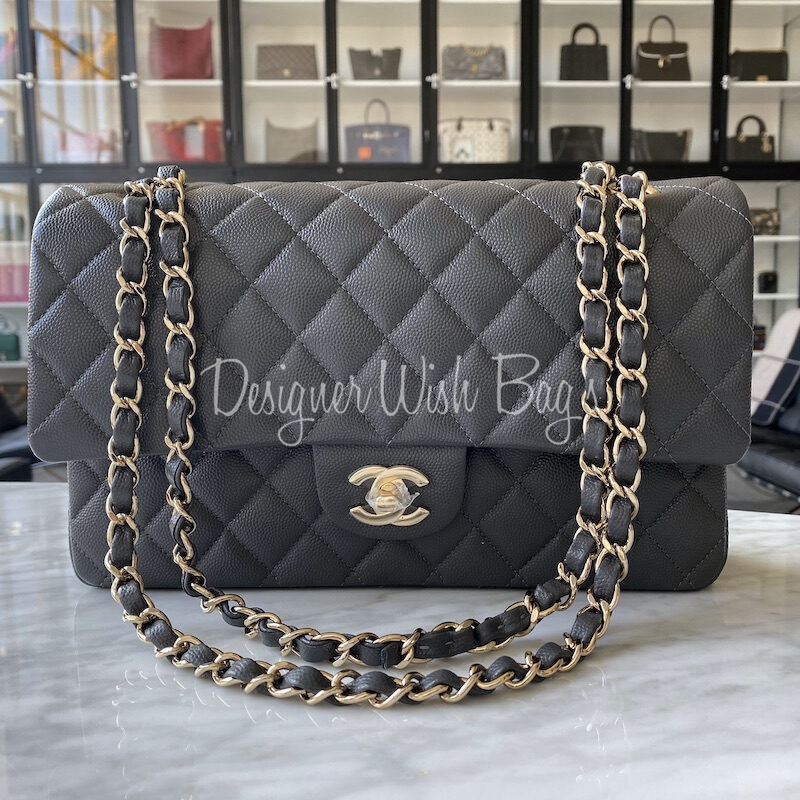 Chanel Medium Classic Grey Caviar 21B - Designer WishBags