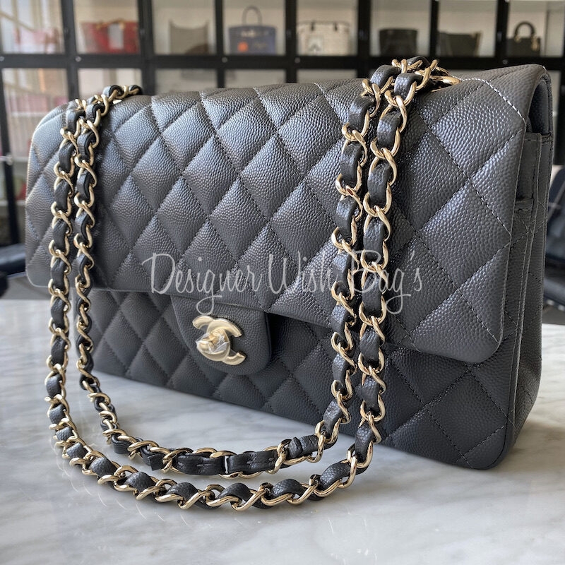 Chanel Medium Classic Grey Caviar 21B - Designer WishBags