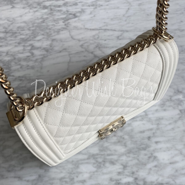 Chanel White Caviar Quilted Medium Boy Bag