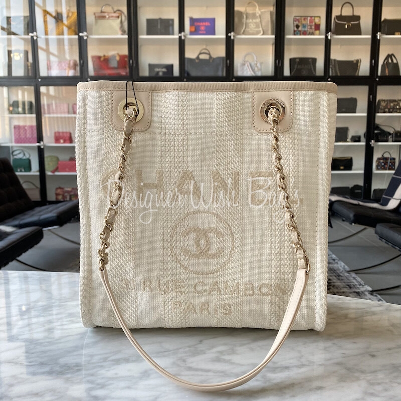 Chanel Brown Mini Deauville Tote Beige Leather ref.122425 - Joli Closet
