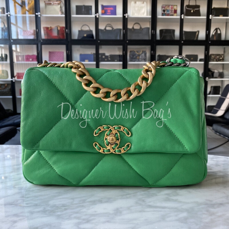 CHANEL Lambskin Quilted Chanel 19 Wallet On Chain WOC Green 996531