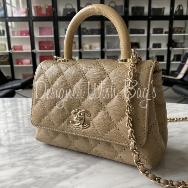 Chanel Coco Handle, Extra Mini, White Caviar with Gold Hardware