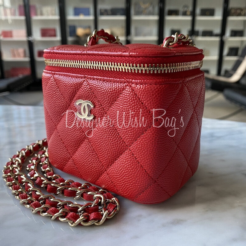 NIB 100%AUTH CHANEL 21S Red Caviar Leather Mini Vanity Bag With