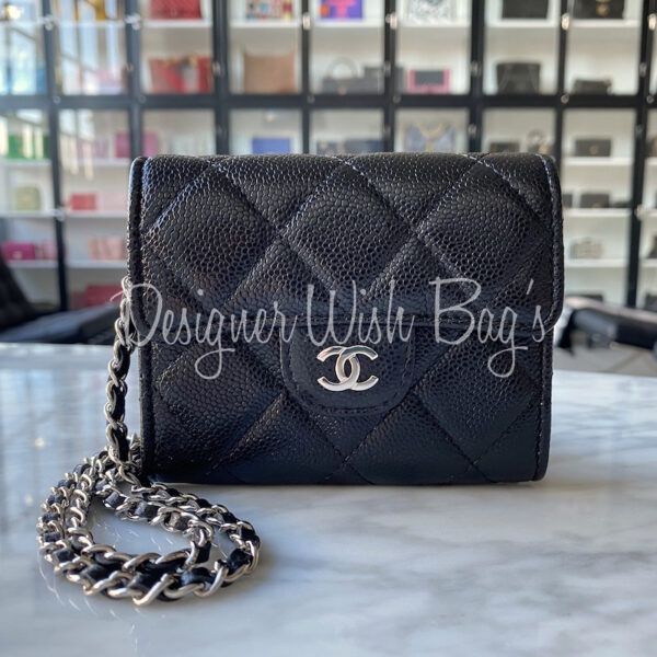 chanel pink wallet on a chain