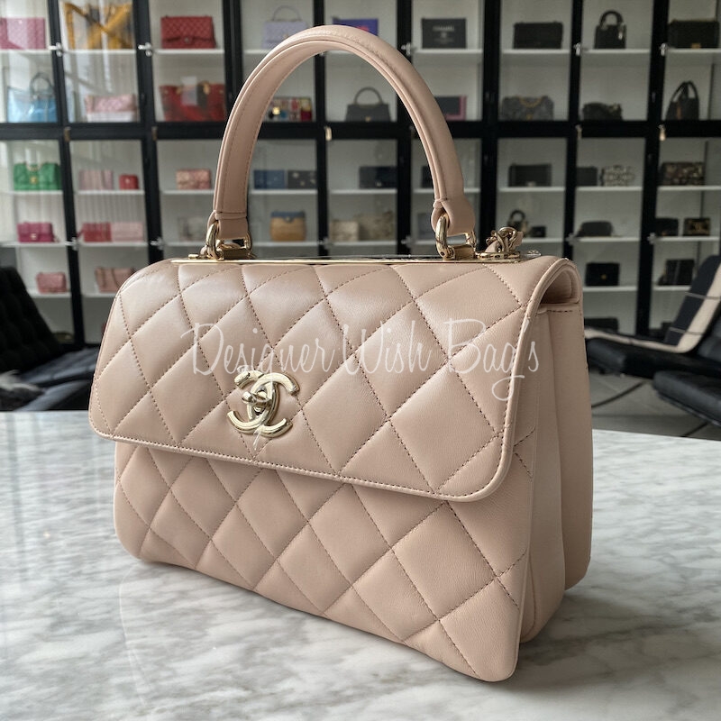 Medium Classic Flap 22c Caviar Beige GHW