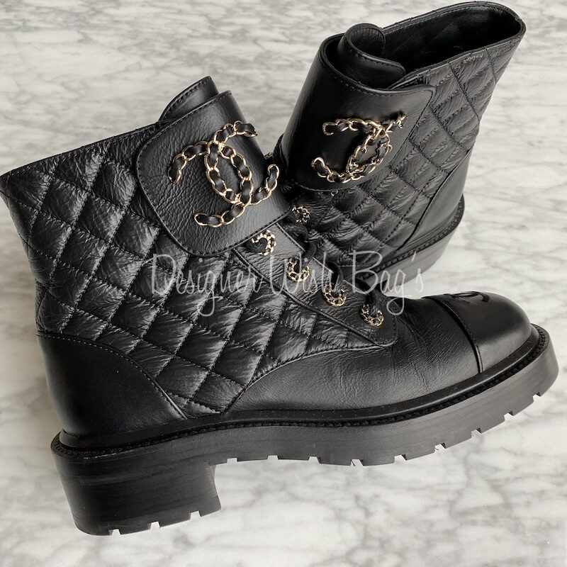 Chanel Black Leather CC Adventure Boots, 37.5