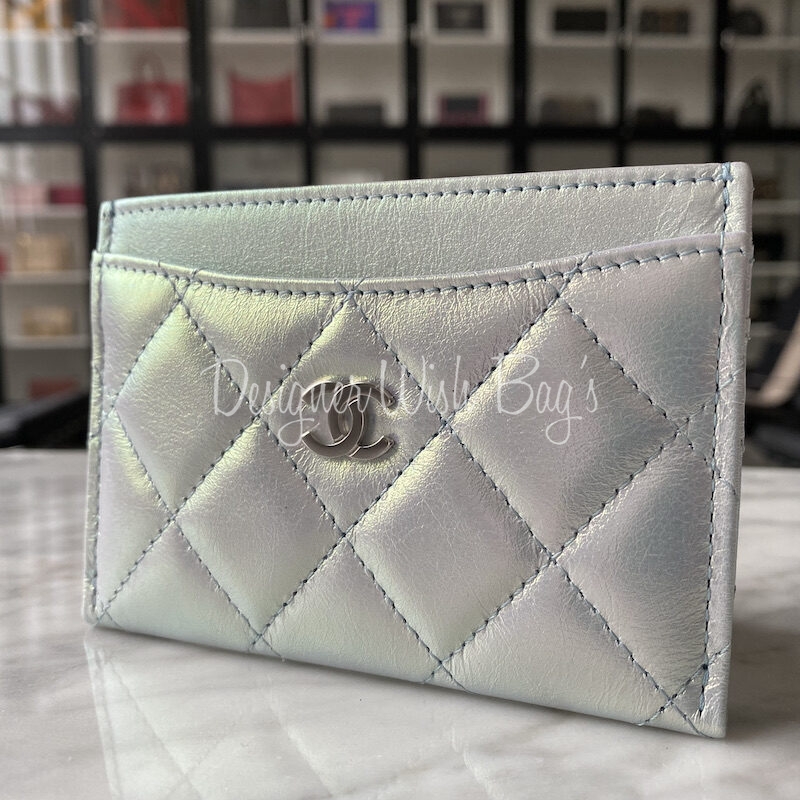 Chanel Blue And Green Iridescent Crystal Micro Flap Card Holder