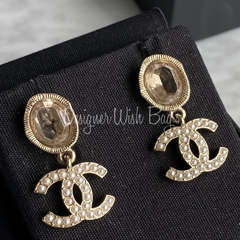 Chanel Vintage Pearl Earrings with CC Logo | Dearluxe