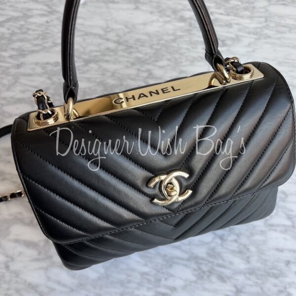 Chanel Trendy CC Medium Top Handle Handbag Black Chevron Lambskin
