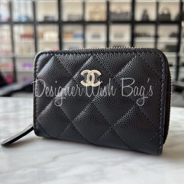 Chanel Small Zipped Coin Purse Card Holder in Black Quilted Caviar with  Gold Hardware - SOLD