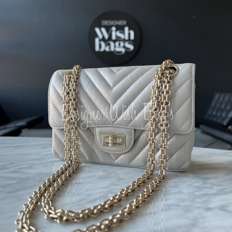 Chanel Mini Grey Chevron GHW 22K - Designer WishBags