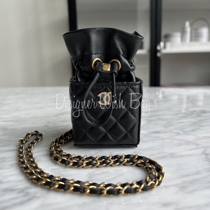 Chanel - Micro Bucket Bag on Chain - AGHW - Brand New