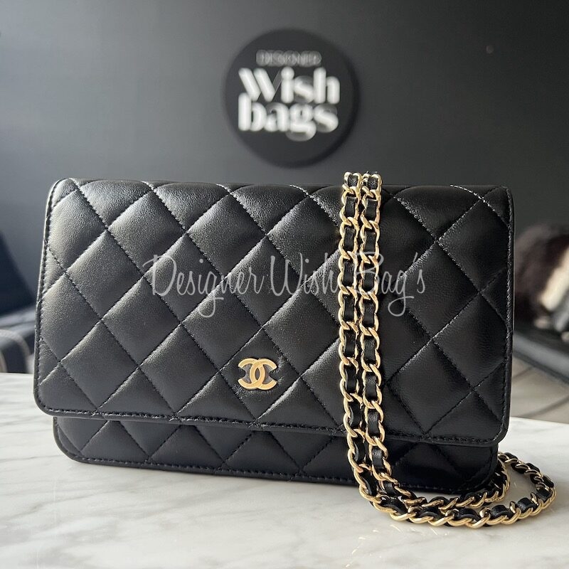 CHANEL Lambskin Quilted CC Pearl Crush Wallet on Chain WOC Black 532471