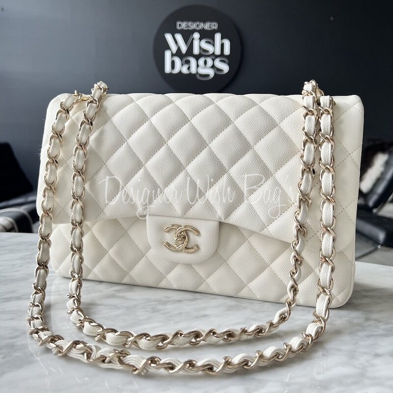 Chanel Classic Jumbo White Caviar GHW