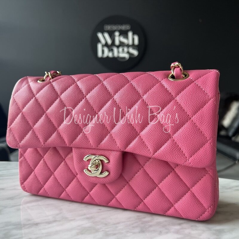 Chanel Classic Small Pink Caviar GHW - Designer WishBags
