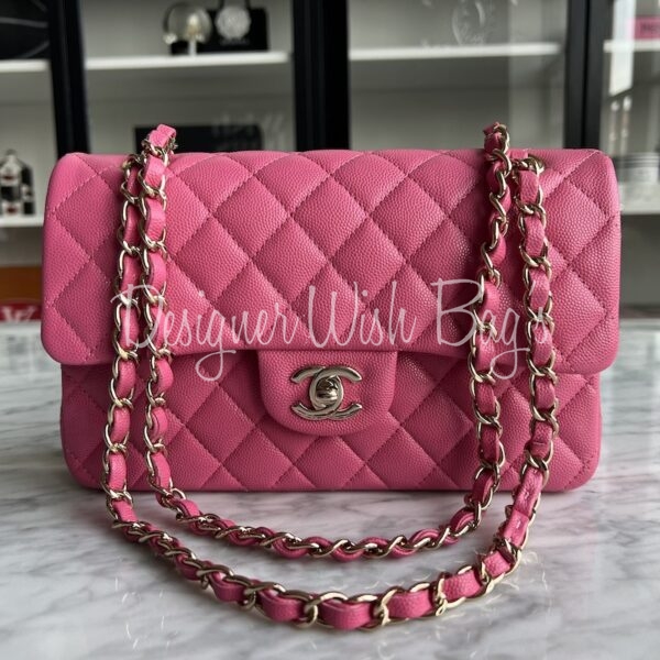 Chanel Classic Small Pink Caviar GHW - Designer WishBags