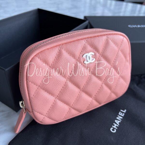 Chanel Pink Caviar Leather CC Logo Cosmetic Pouch Toiletry Bag