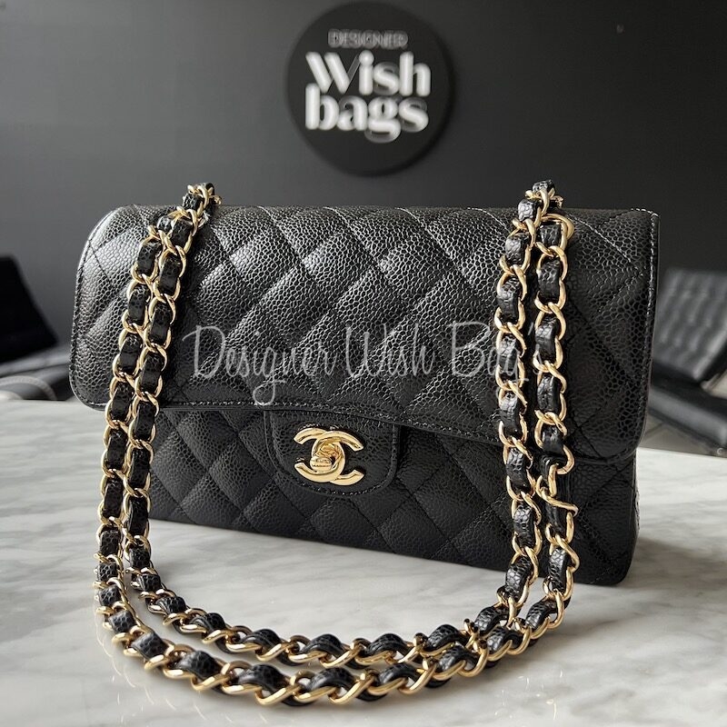 Chanel Small Classic Black Caviar GHW - Designer WishBags