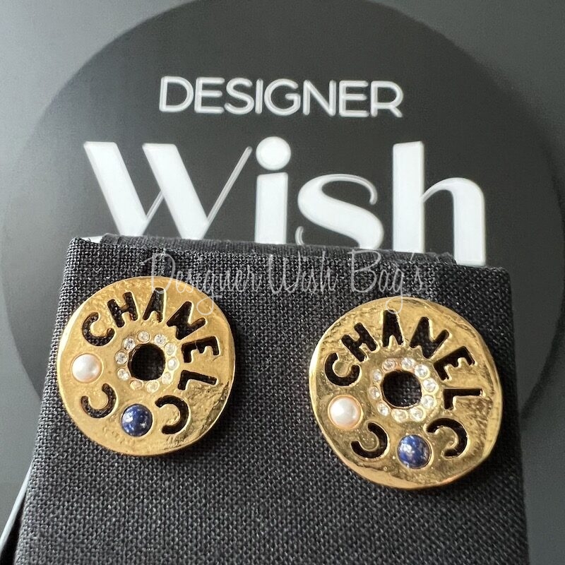 Chanel Metal Earrings AB8297 Gold/Black in Gold Metal/Lambskin Leather/Strass  - US