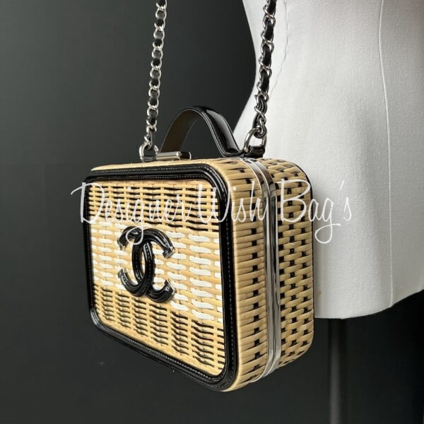 Chanel Vanity Case Beige & White, Rattan, Patent Calfskin & Silver-Ton