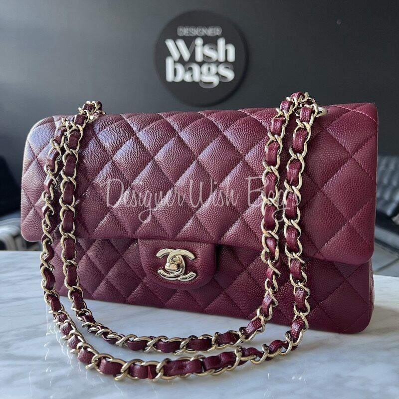 Chanel Burgundy Quilted Caviar Small Classic Double Flap Bag