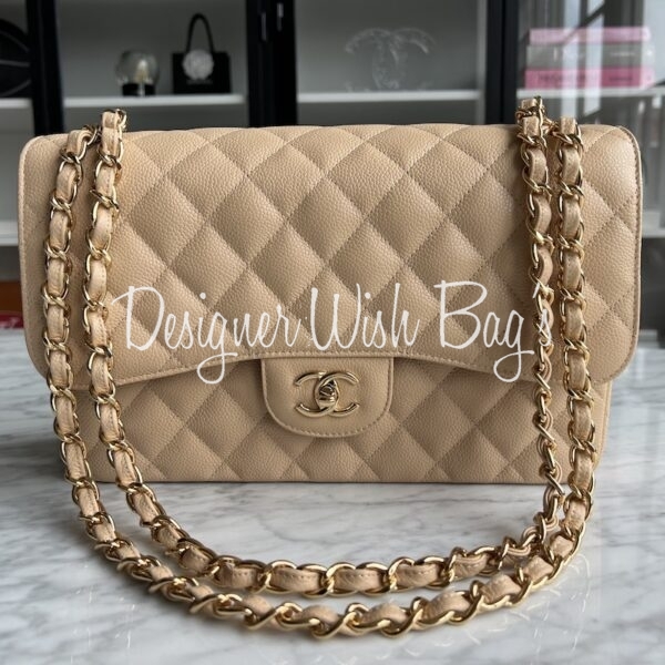14 Almost New Chanel Classic Double Flap Medium Beige Caviar with