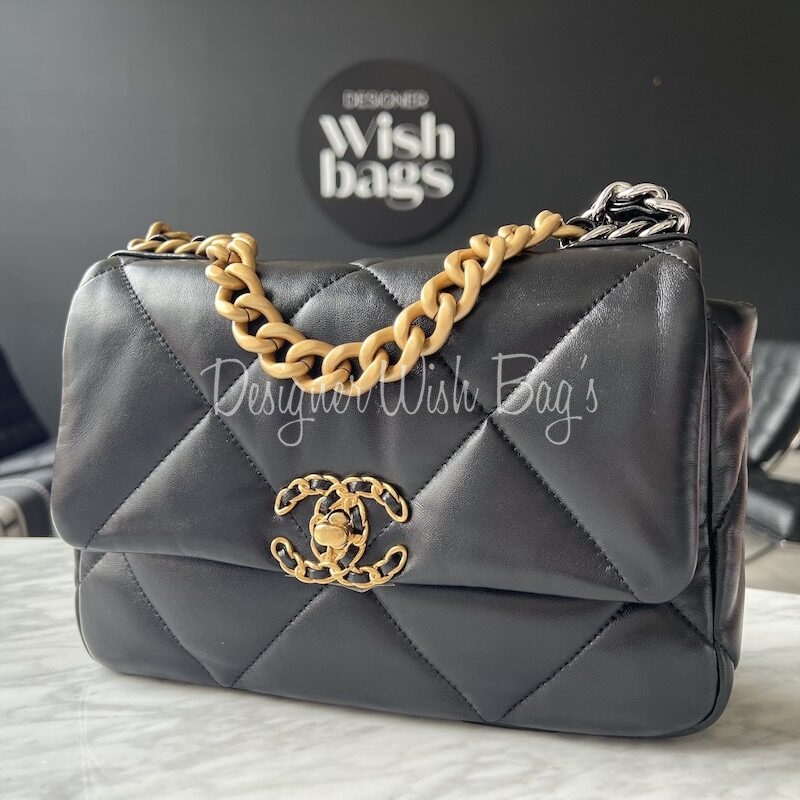 black and silver chain on front chanel bag