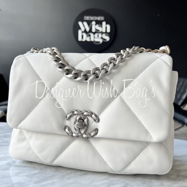 Chanel Small 19bag white lambskin black hardware