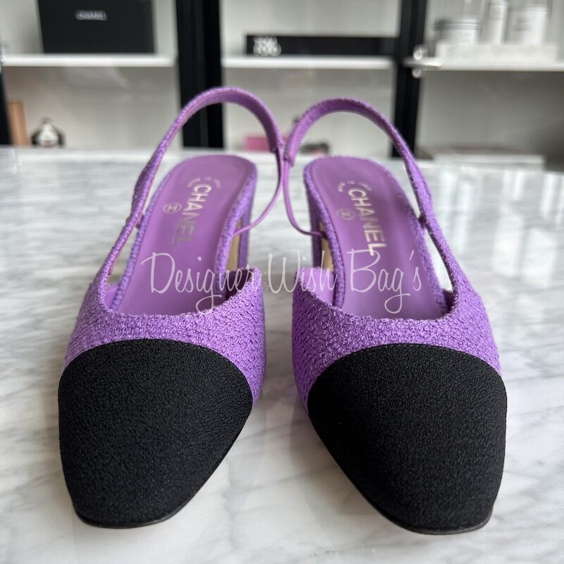 Chanel Slingback Purple Tweed 39,5 - Designer WishBags