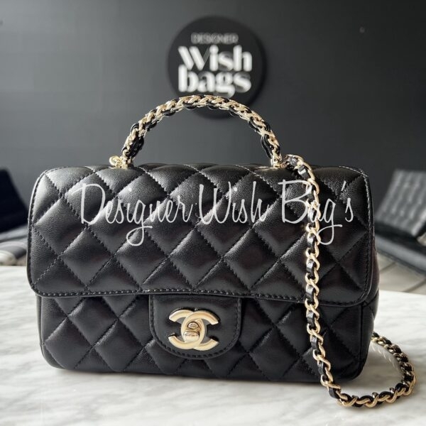 Chanel Grey Mini Rectangular Flap Lambskin with Champagne Gold Hardwar