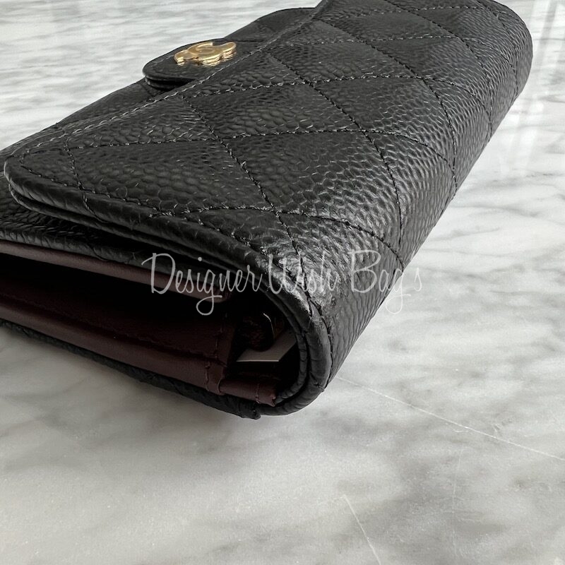 CHANEL Caviar Chevron Quilted Large Flap Wallet Black 172646