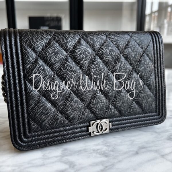 Black Quilted Caviar Boy WOC Wallet on Chain Silver Hardware, 2019