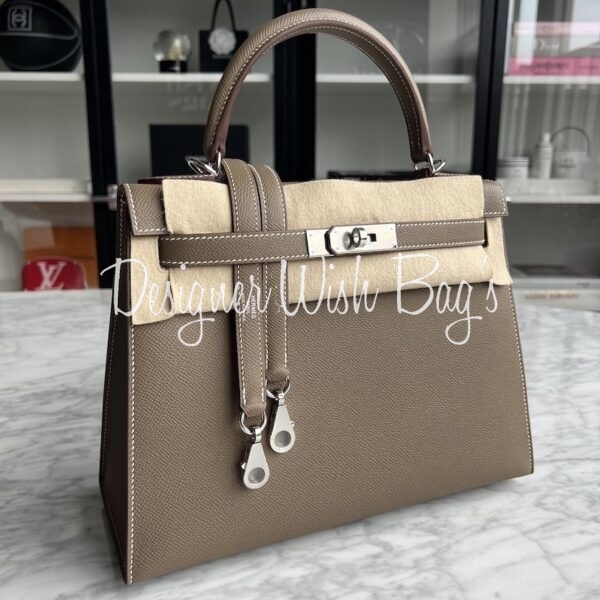 Hermès Kelly 28 Etoupe Sellier PHW - Designer WishBags