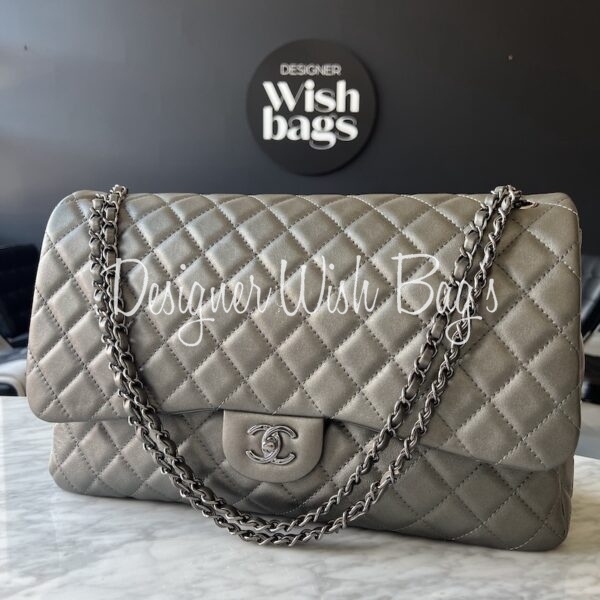 Chanel XL Flap Grey SHW - Designer WishBags