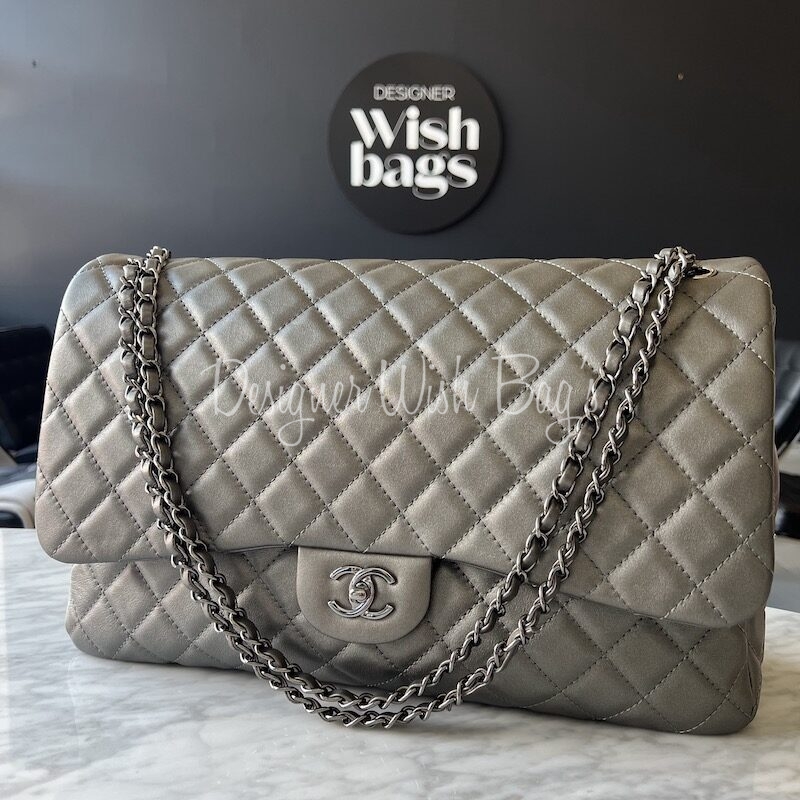 Chanel XL Flap Grey SHW - Designer WishBags